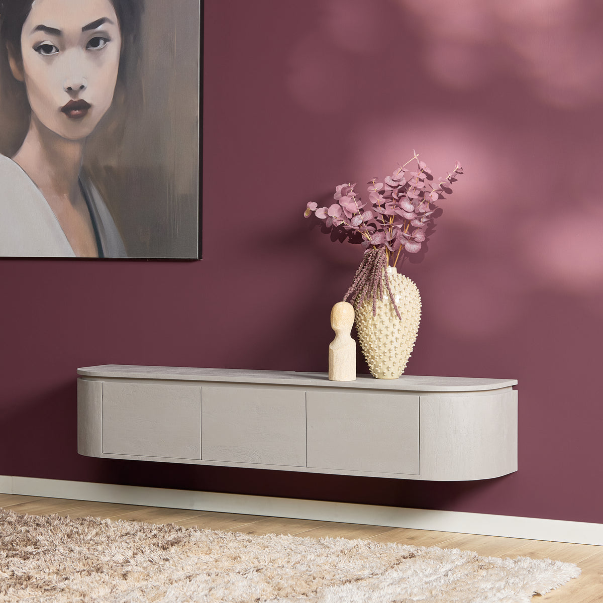 Zwevend tv-meubel Ambiance, 120 cm, naturel mangohout