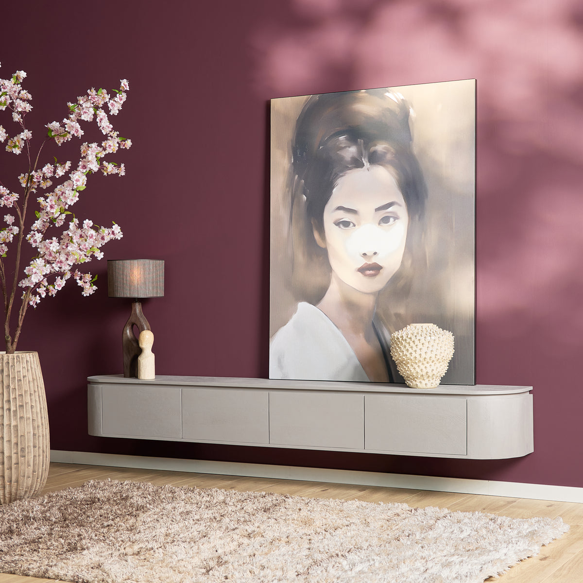 Zwevend tv-meubel Ambiance, 120 cm, naturel mangohout