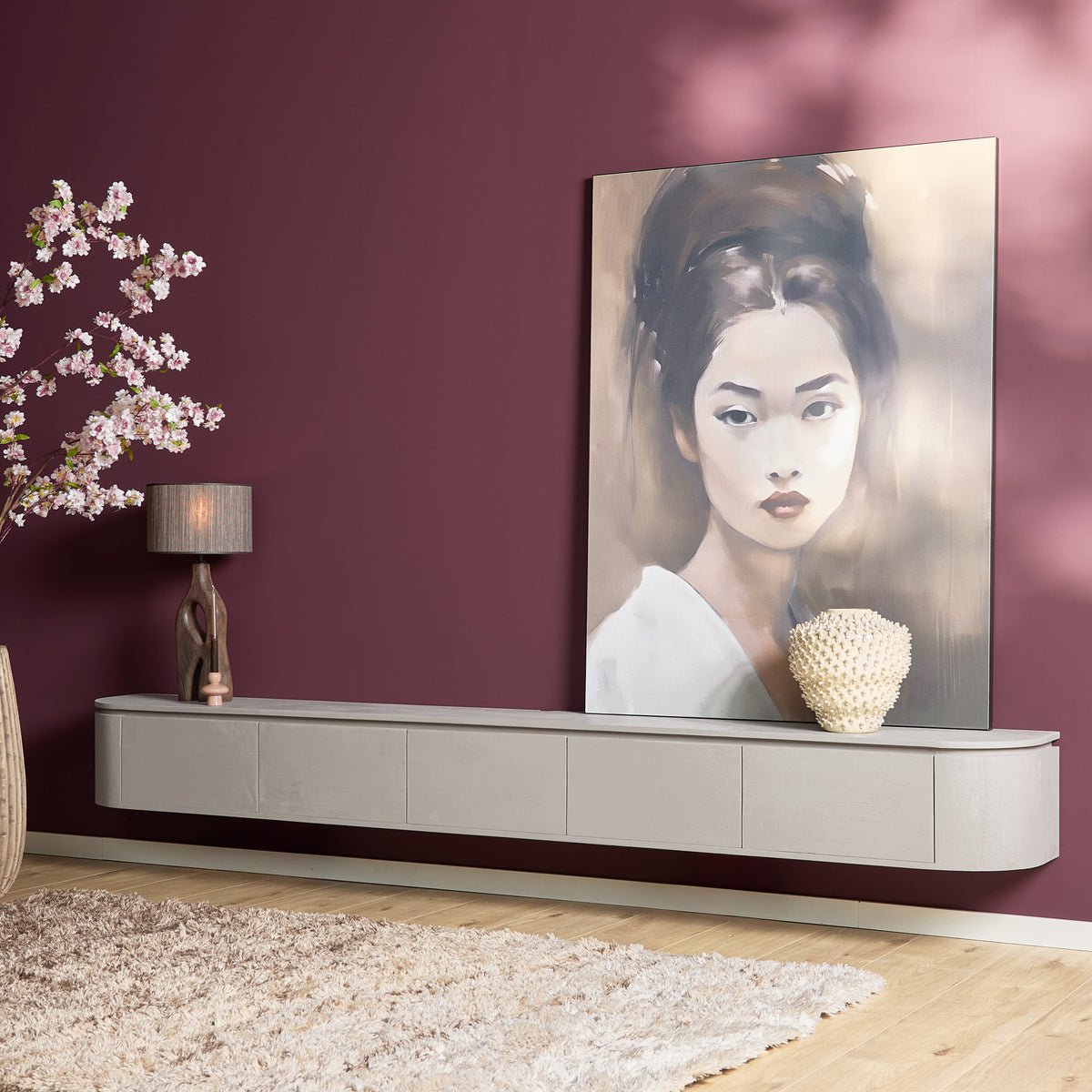 Zwevend tv-meubel Ambiance, 120 cm, naturel mangohout