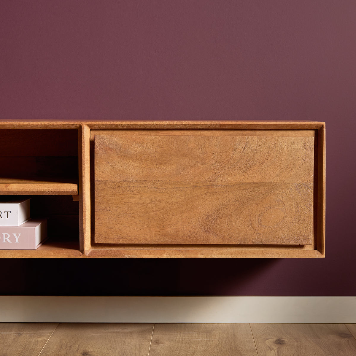 Zwevend tv-meubel Ambiance, 120 cm, naturel mangohout