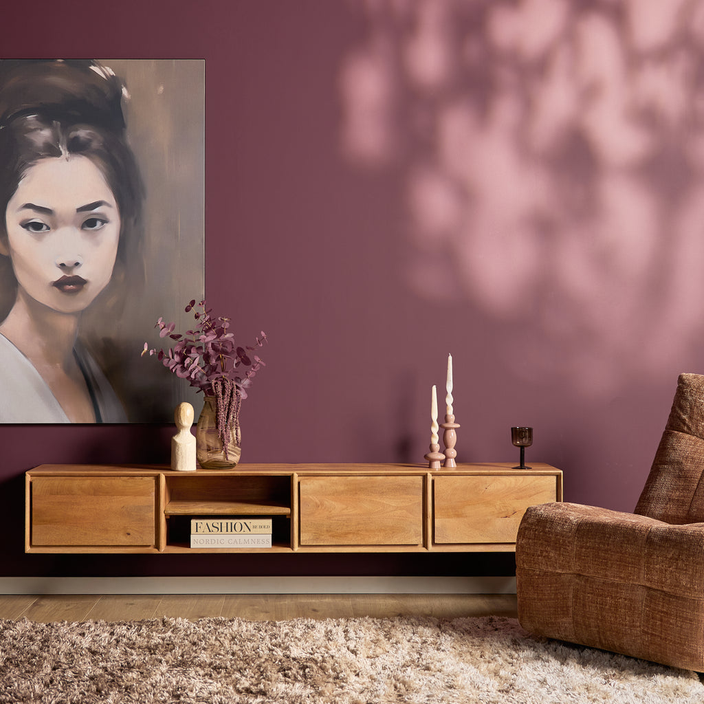 Zwevend tv-meubel Ambiance, 120 cm, naturel mangohout