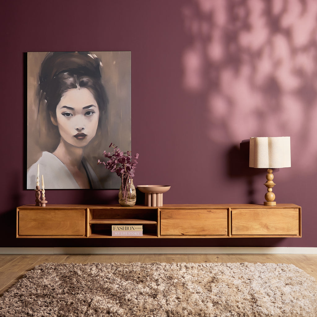 Zwevend tv-meubel Ambiance, 120 cm, naturel mangohout