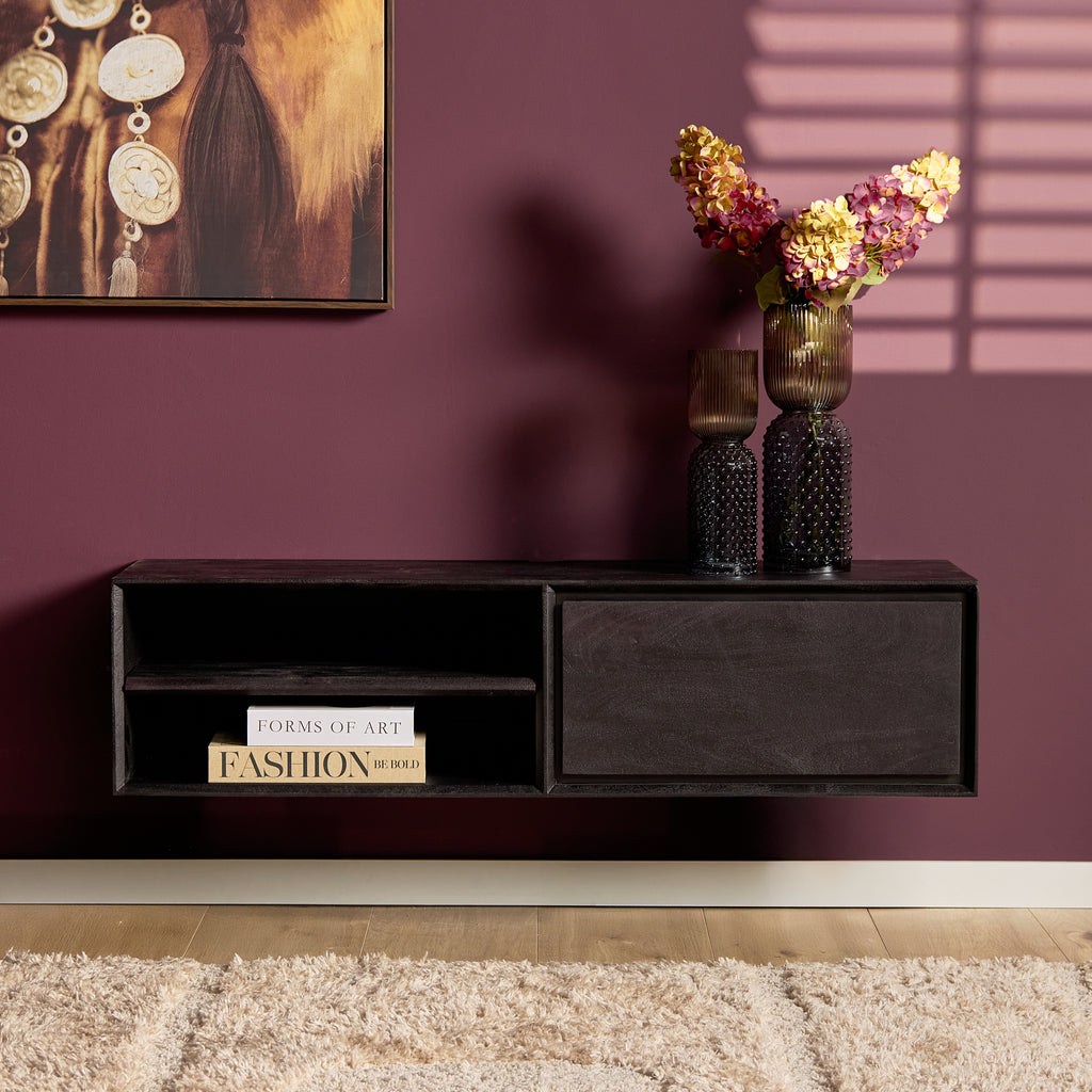 Zwevend tv-meubel Ambiance, 120 cm, naturel mangohout