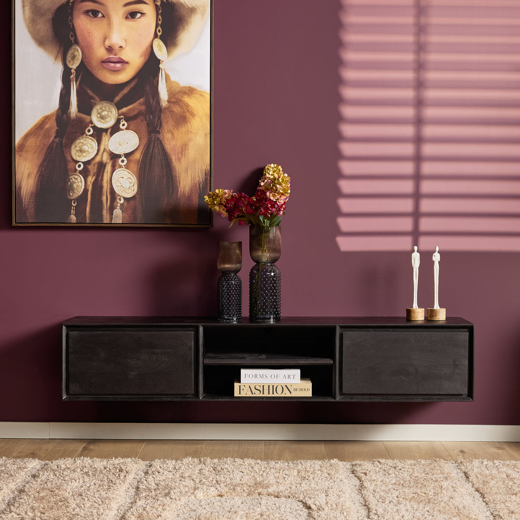 Zwevend tv-meubel Ambiance, 120 cm, naturel mangohout