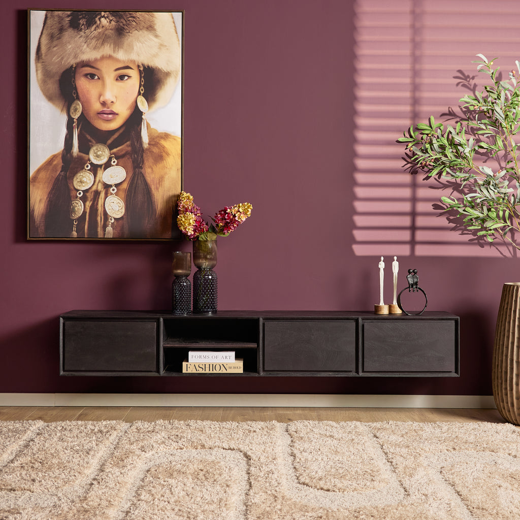 Zwevend tv-meubel Ambiance, 120 cm, naturel mangohout