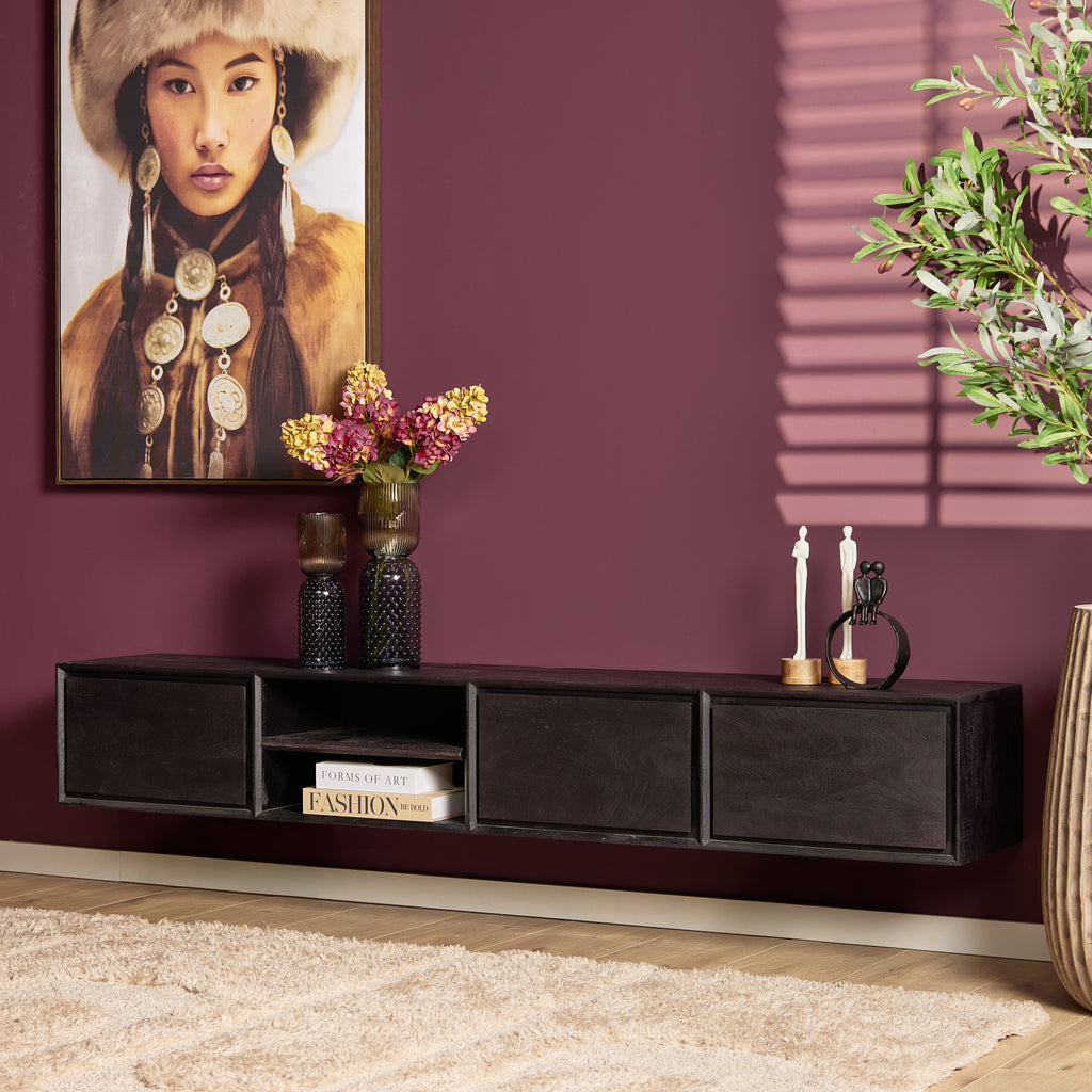 Zwevend tv-meubel Ambiance, 120 cm, naturel mangohout