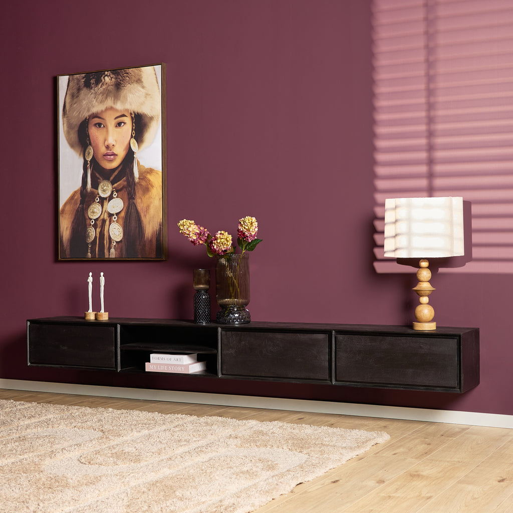 Zwevend tv-meubel Ambiance, 120 cm, naturel mangohout