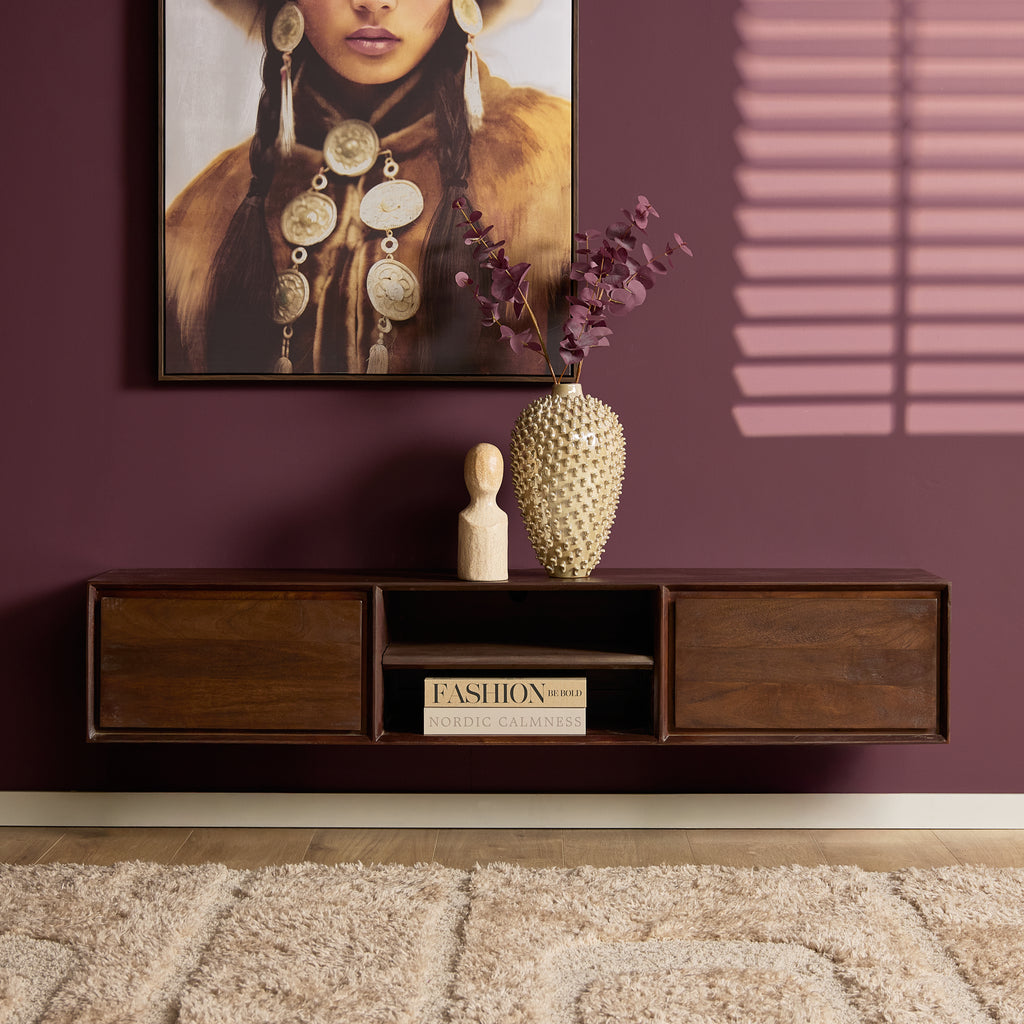 Zwevend tv-meubel Ambiance, 120 cm, naturel mangohout