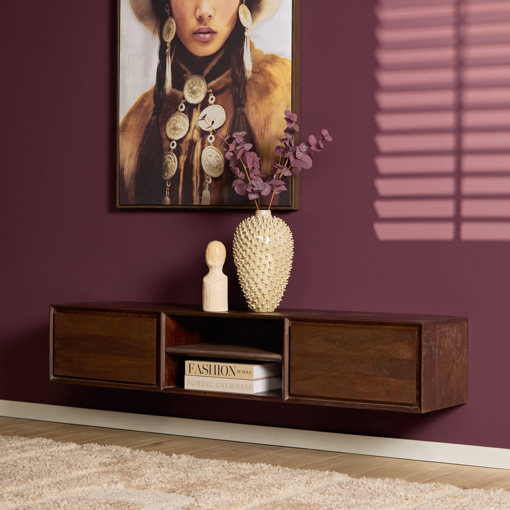 Zwevend tv-meubel Ambiance, 120 cm, naturel mangohout