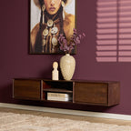 Zwevend tv-meubel Ambiance, 120 cm, naturel mangohout