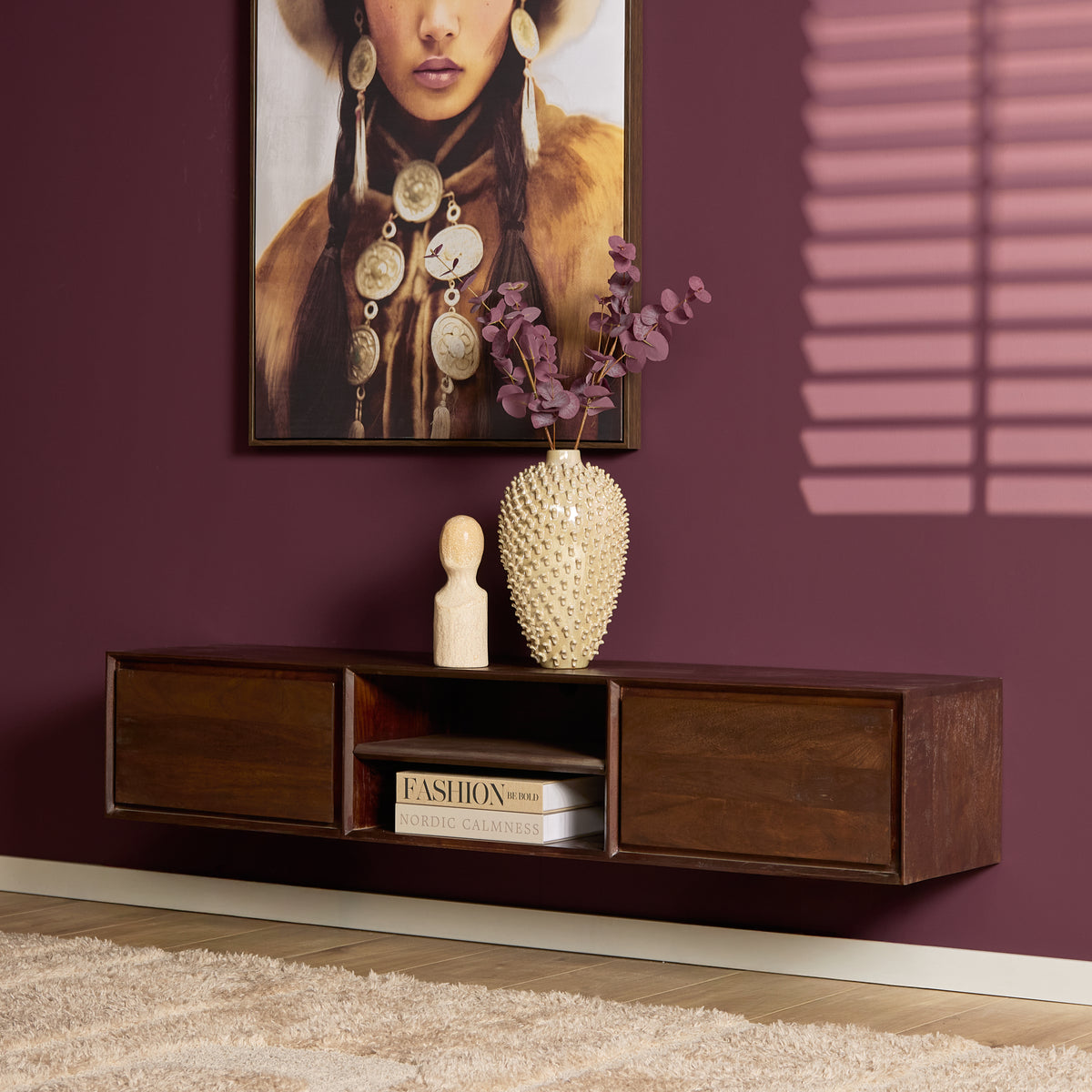 Zwevend tv-meubel Ambiance, 120 cm, naturel mangohout
