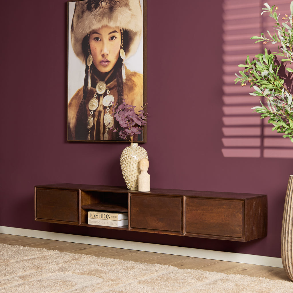 Zwevend tv-meubel Ambiance, 120 cm, naturel mangohout