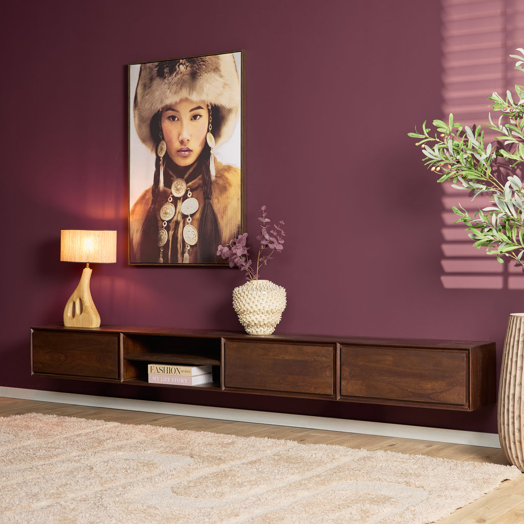 Zwevend tv-meubel Ambiance, 120 cm, naturel mangohout