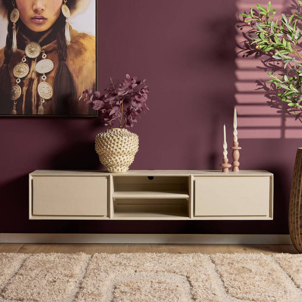 Zwevend tv-meubel Ambiance, 120 cm, naturel mangohout