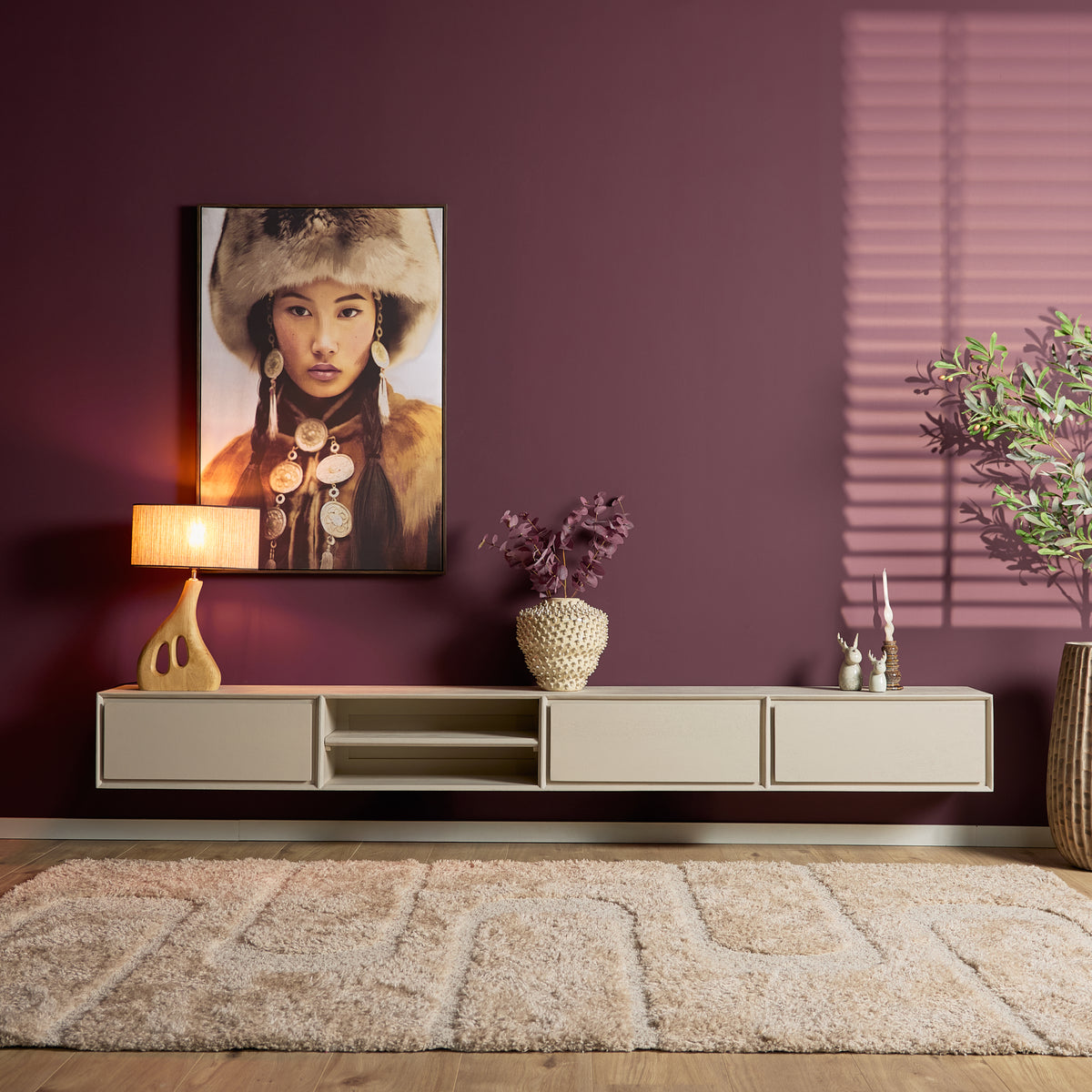 Zwevend tv-meubel Ambiance, 120 cm, naturel mangohout