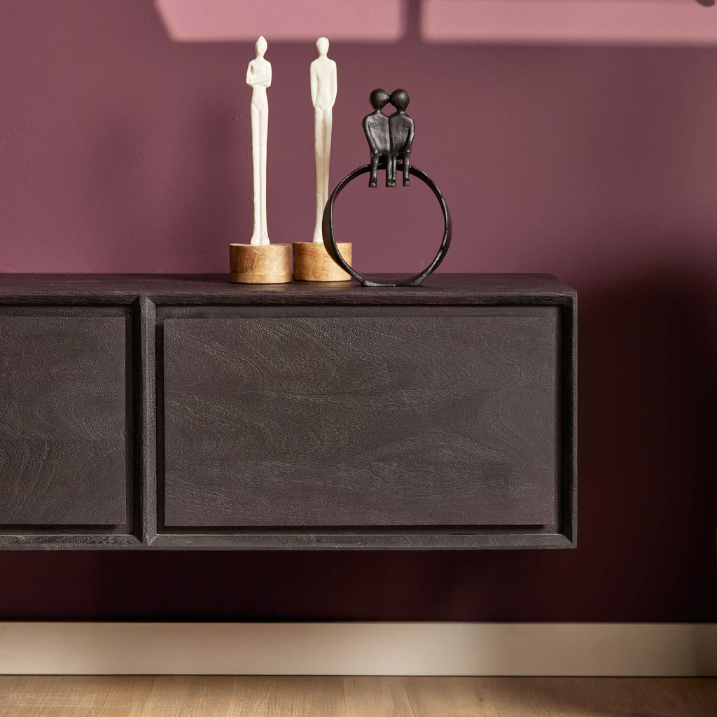 Zwevend tv-meubel Ambiance, 120 cm, zwart mangohout