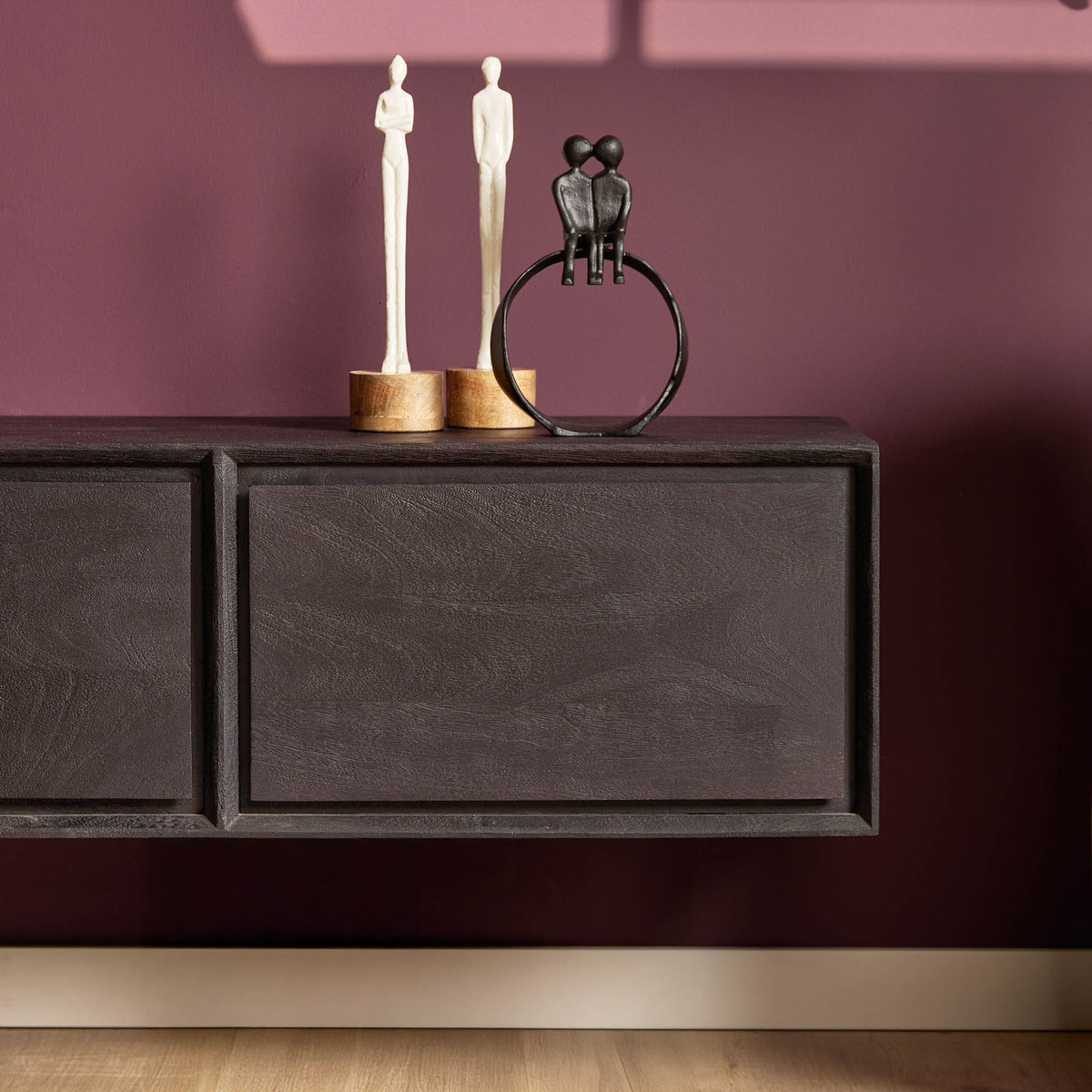 Zwevend tv-meubel Ambiance, 120 cm, zwart mangohout