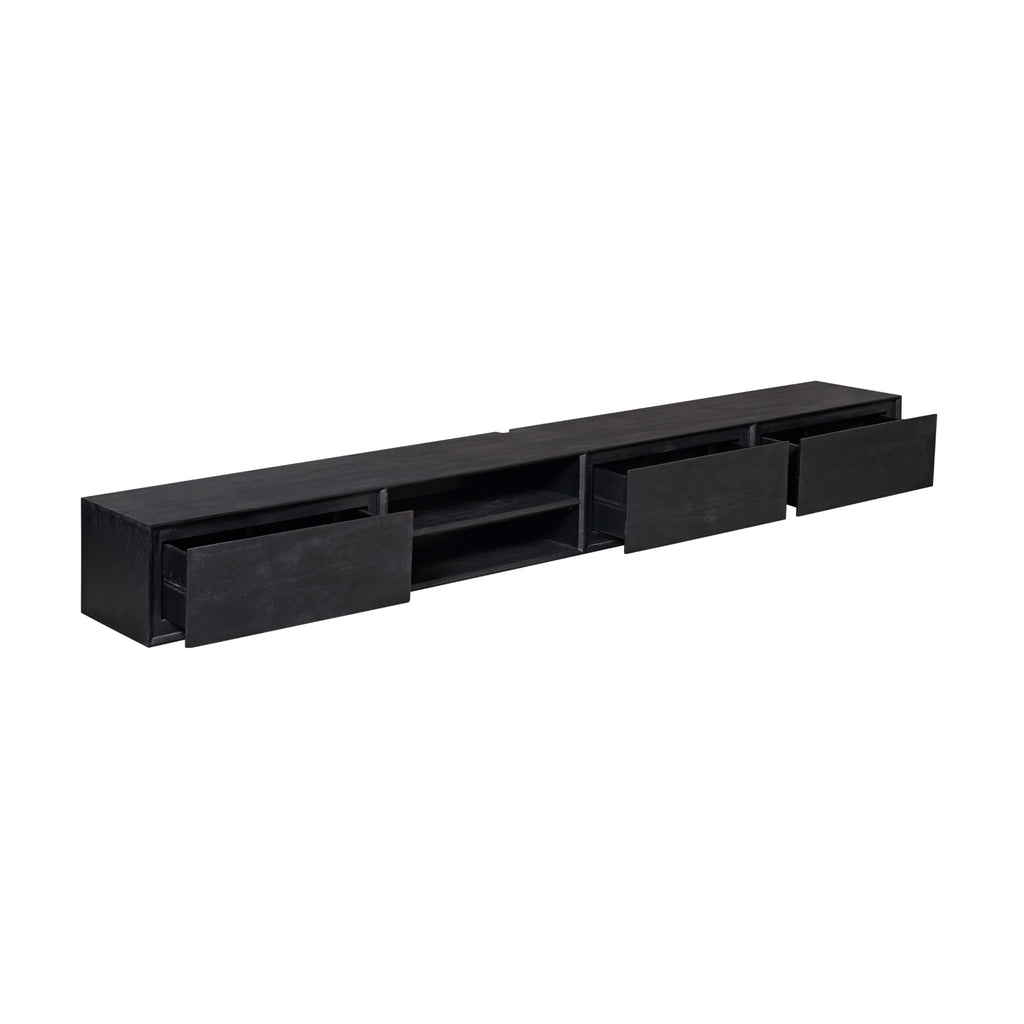 Zwevend tv-meubel Ambiance, 240 cm, zwart mangohout