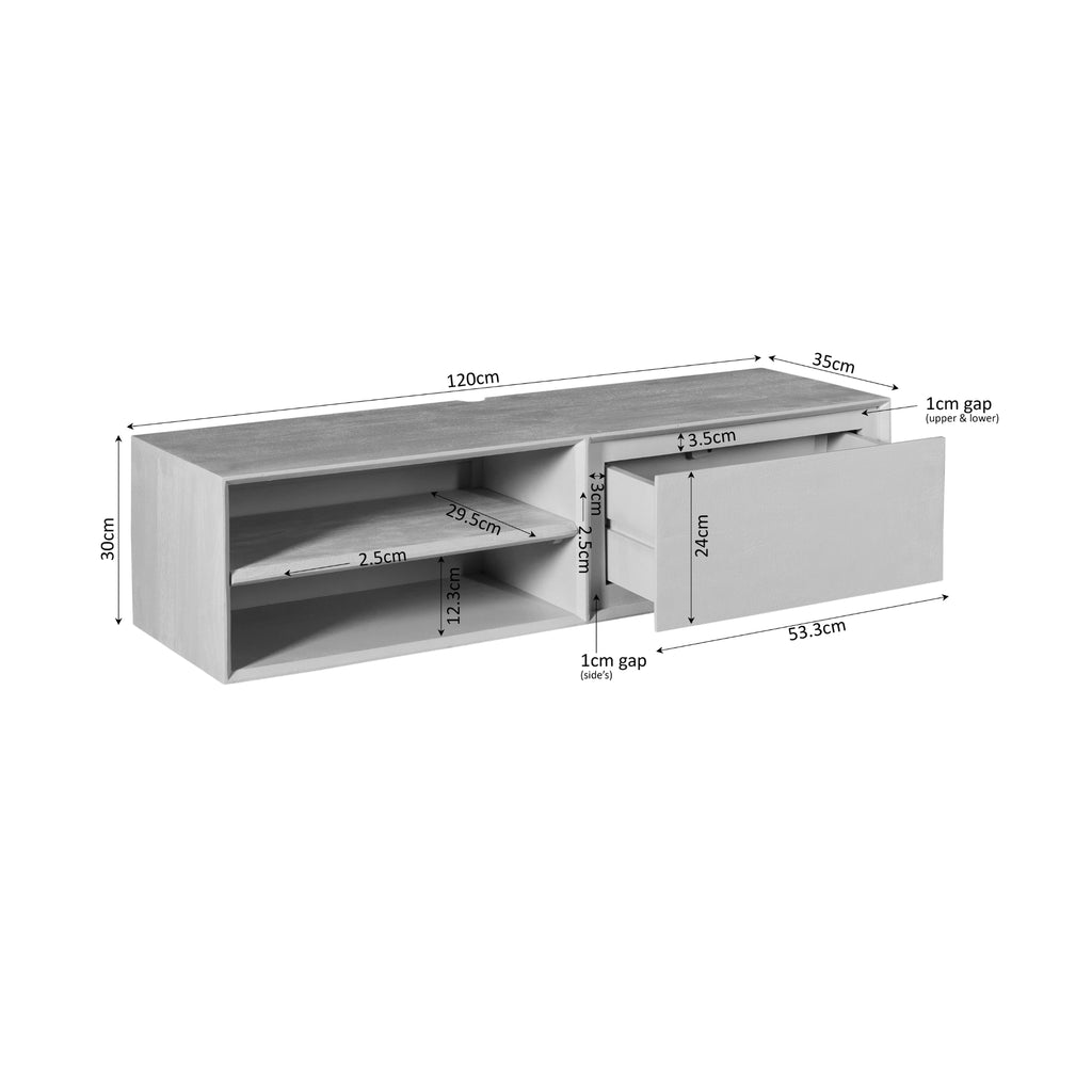 Zwevend tv-meubel Ambiance, 120 cm, bruin mangohout