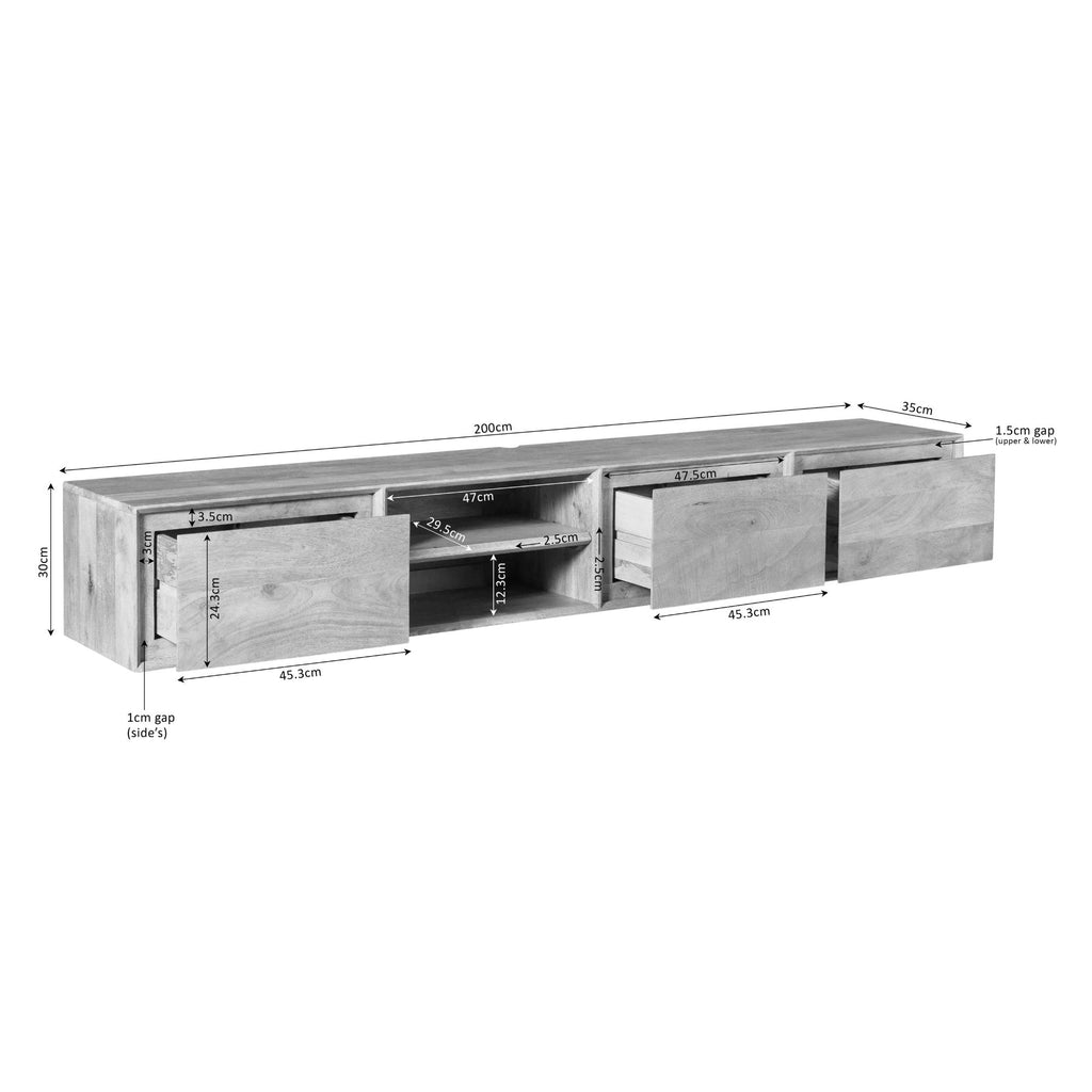 Zwevend tv-meubel Ambiance, 200 cm, zand mangohout