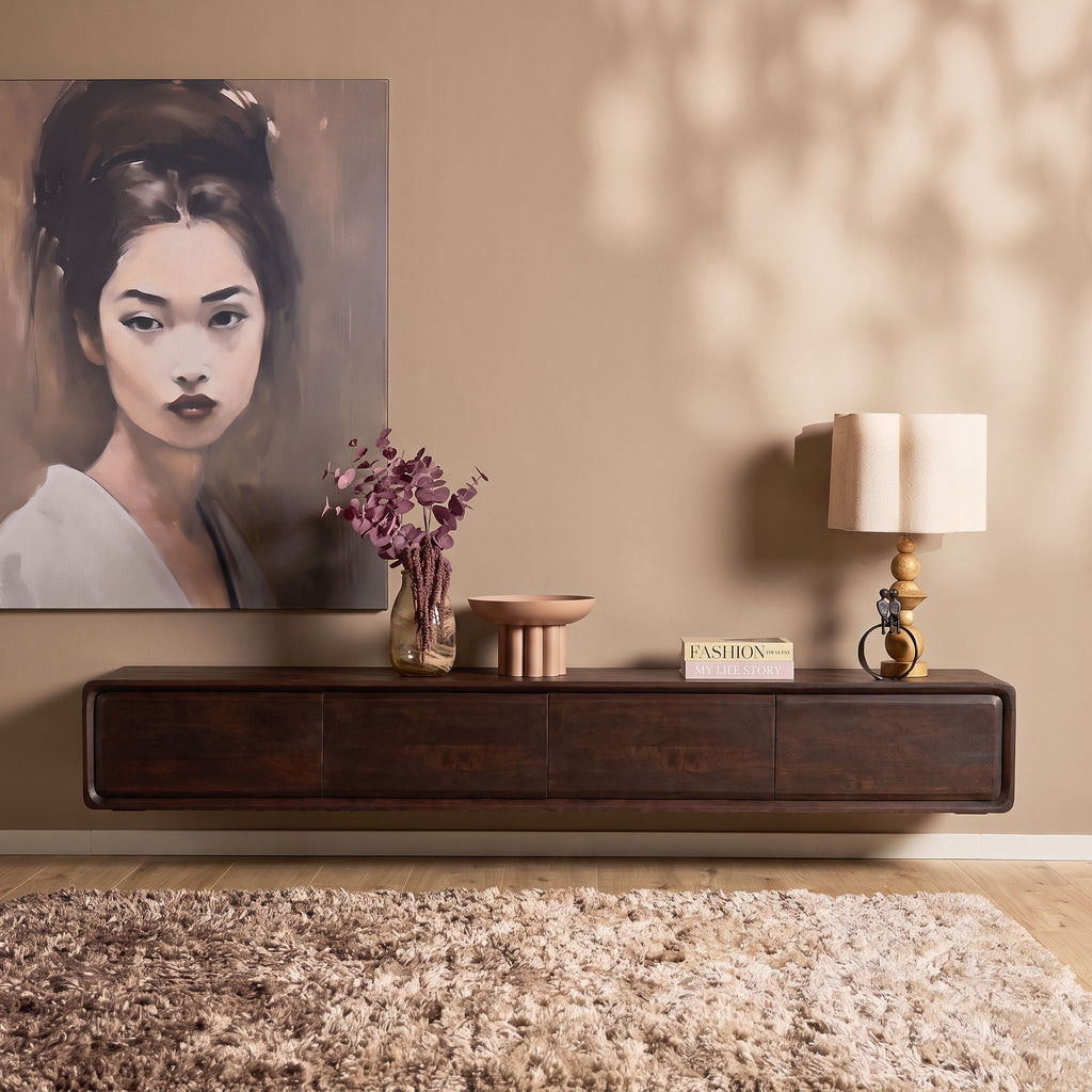 Zwevend tv-meubel Allure, 200 cm, bruin mangohout