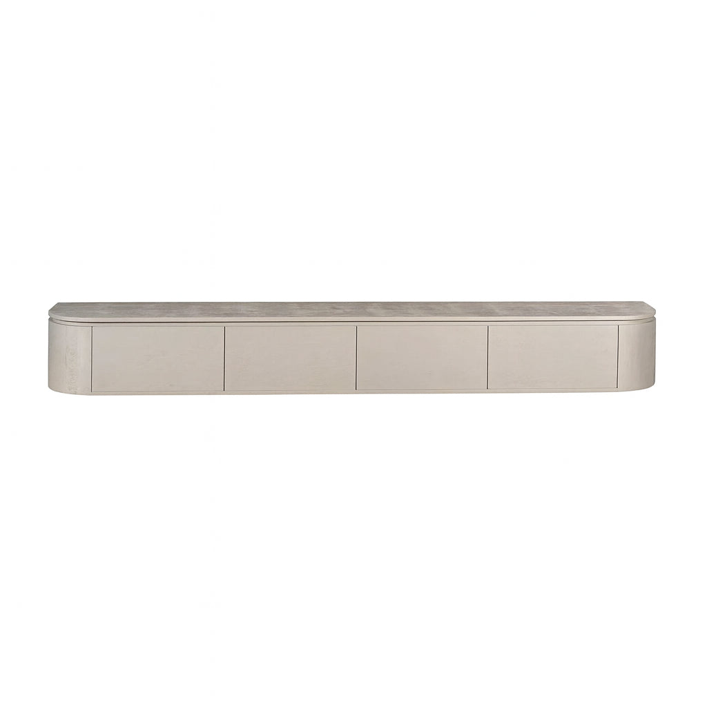 Tv-meubel Excellent, 200 cm, taupe mangohout, zwevend of op pootjes