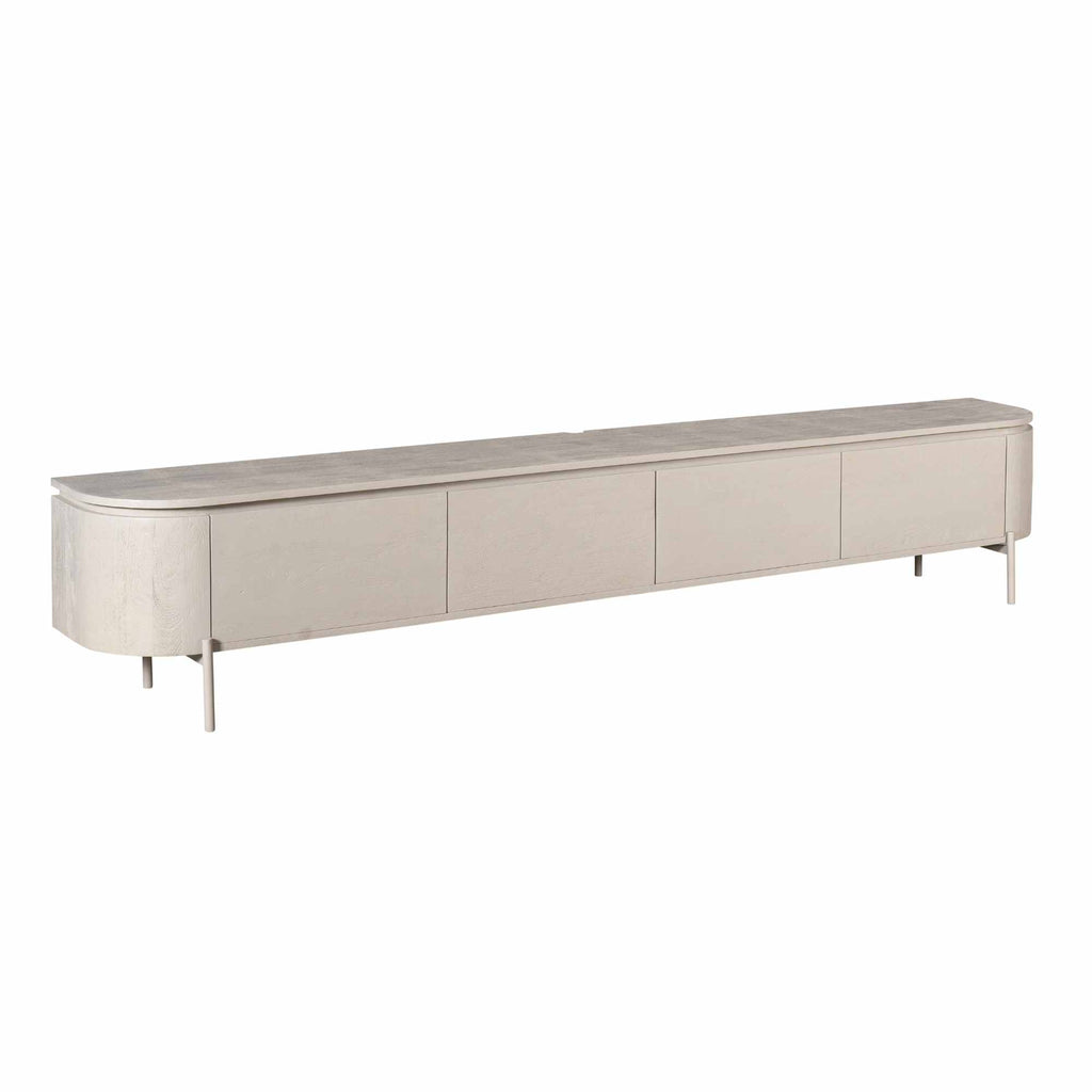 Tv-meubel Excellent, 200 cm, taupe mangohout, zwevend of op pootjes