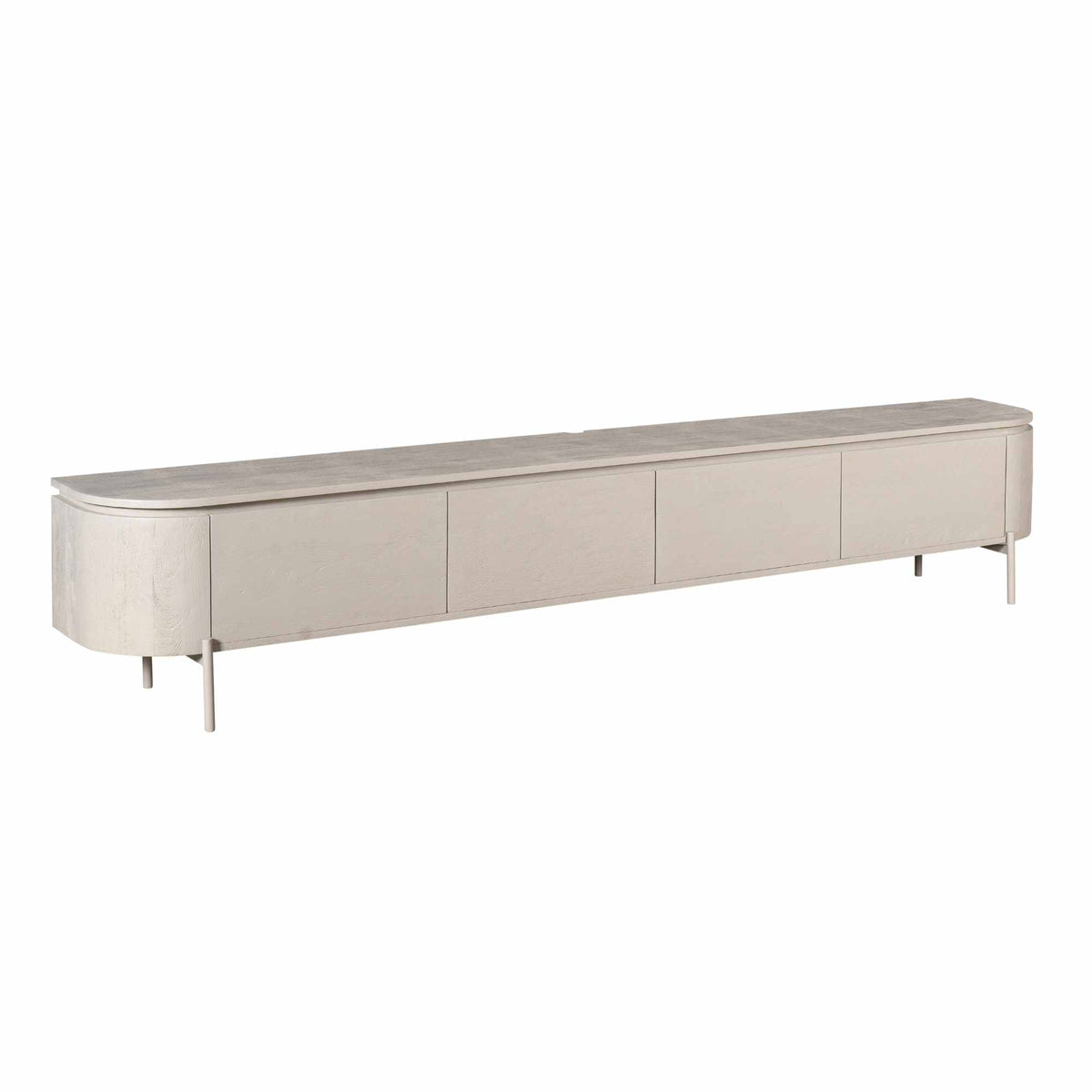 Tv-meubel Excellent, 200 cm, taupe mangohout, zwevend of op pootjes