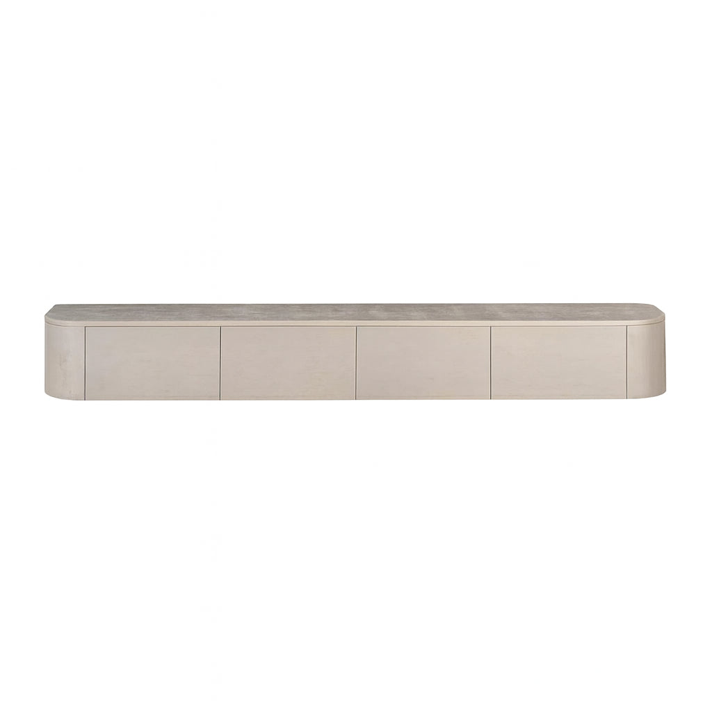 Tv-meubel Excellent, 200 cm, taupe mangohout, zwevend of op pootjes