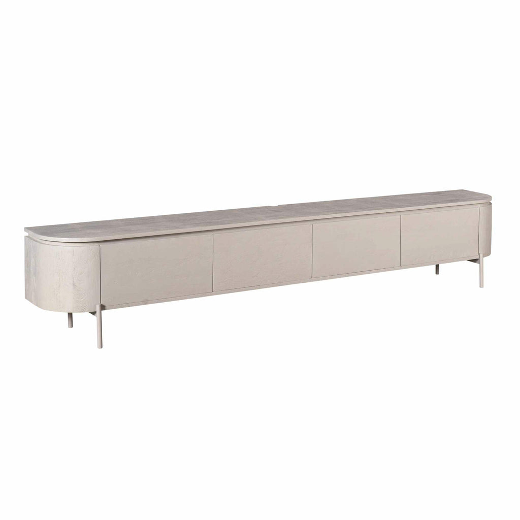 Tv-meubel Excellent, 200 cm, taupe mangohout, zwevend of op pootjes
