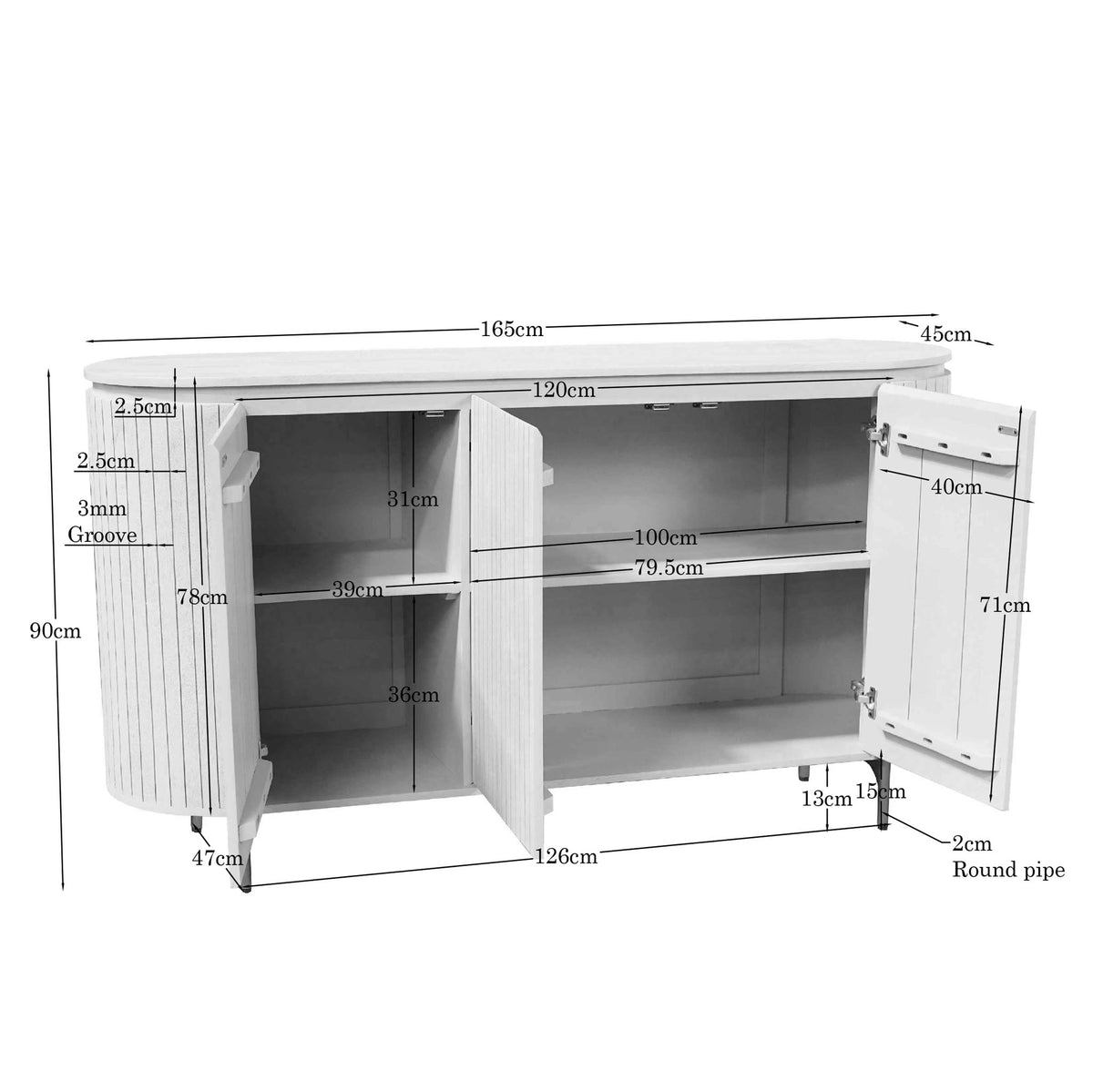 Dressoir Solana, 165 cm, zand mangohout