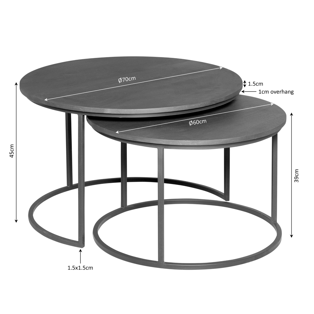 Salontafel Madison, Ø 70 cm, naturel mangohout, set van 2