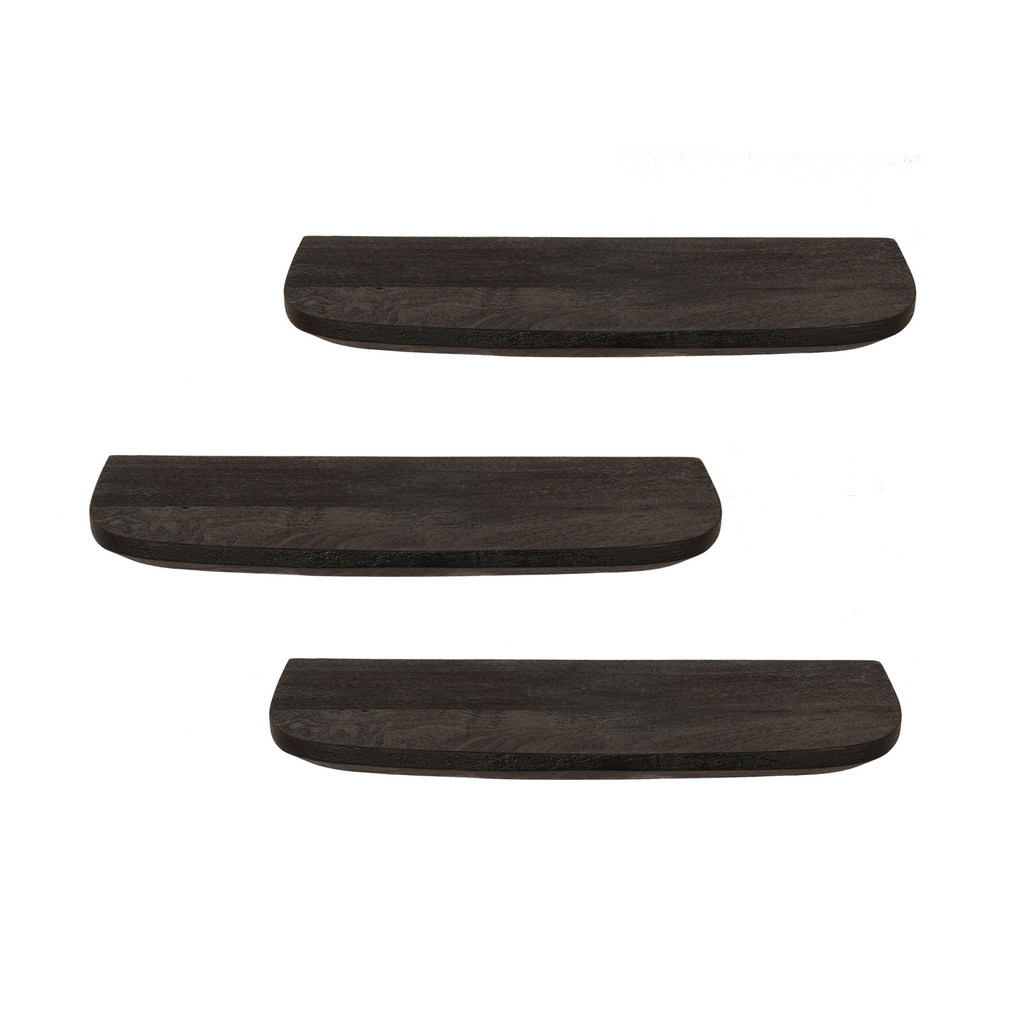 Wandplank Gusta, 60 cm, zwart mangohout, set van 3