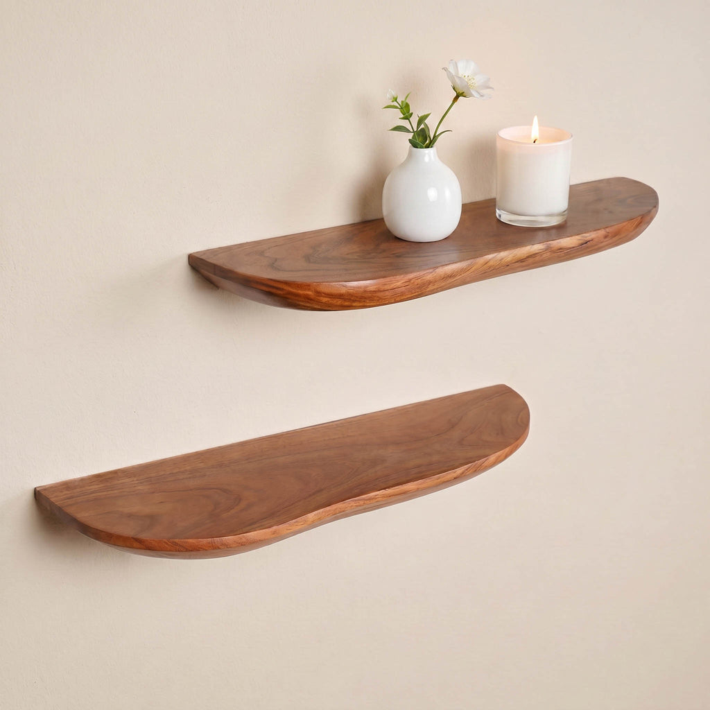 Wandplank Live Edge, 60 cm, acaciahout, set van 2