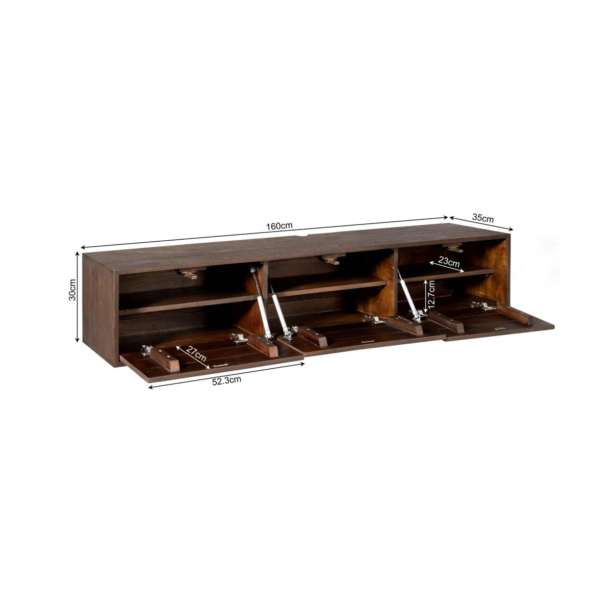 Zwevend tv-meubel Vision, 160 cm, bruin mangohout