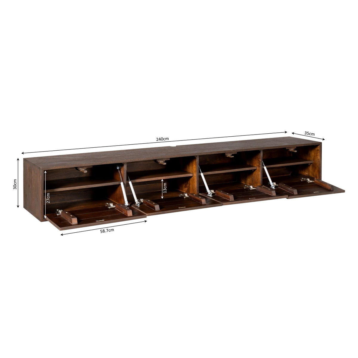 Zwevend tv-meubel Vision, 240 cm, bruin mangohout