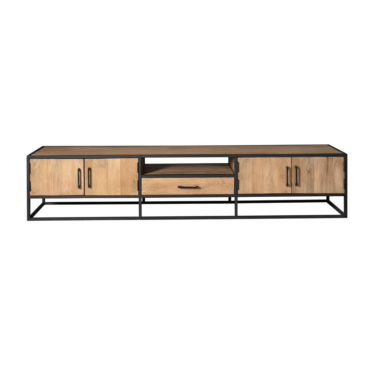 Tv-meubel Dakota, 240 cm, 4 deuren en lade, naturel mangohout