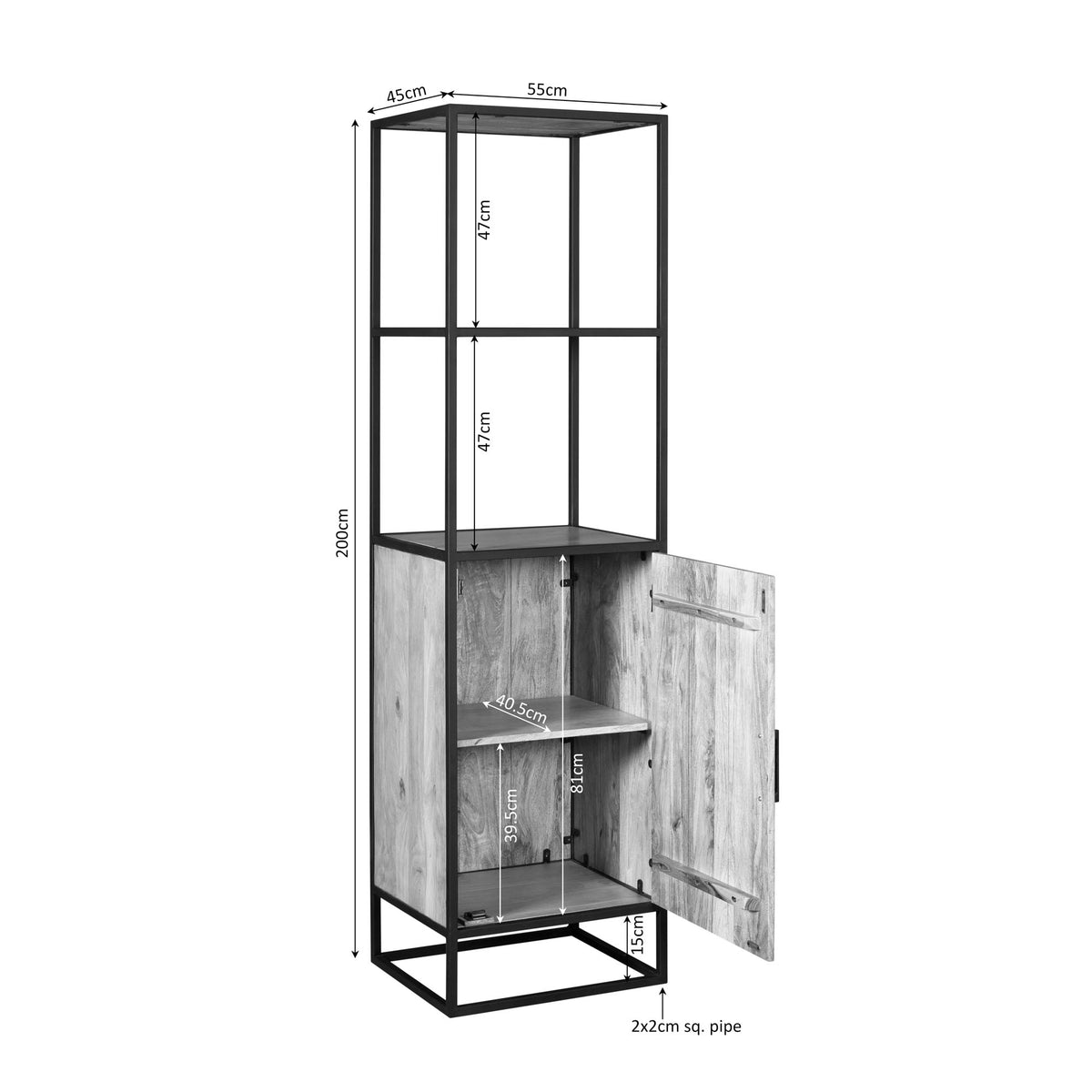Boekenkast Dakota, 55 cm, 1 deur, licht mangohout