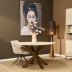 Eettafel Madison, Ø 130 cm, rond, zand, bronzen poot