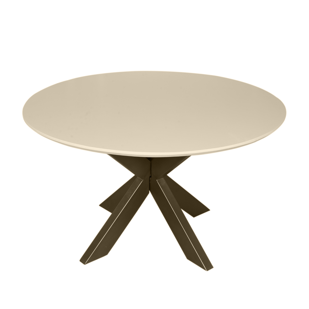 Eettafel Madison, Ø 130 cm, rond, zand, bronzen poot