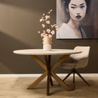 Eettafel Madison, Ø 150 cm, rond, zand, bronzen poot
