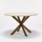 Eettafel Madison, Ø 150 cm, rond, zand, bronzen poot