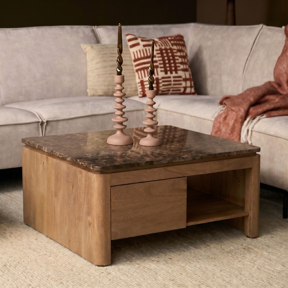 Vierkante Salontafel Dallas Naturel Mangohout 80 cm
