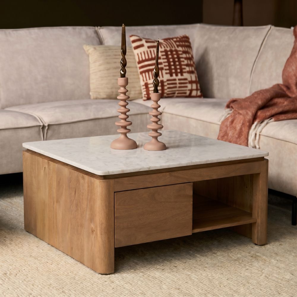 Vierkante Salontafel Dallas Naturel Mangohout 80 cm