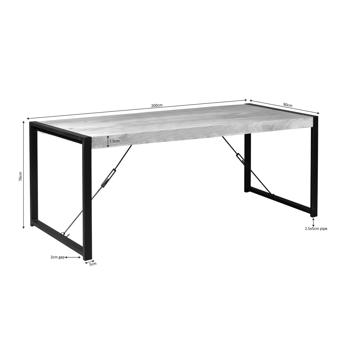 Eettafel Britt, 200 x 90 cm, naturel mangohout