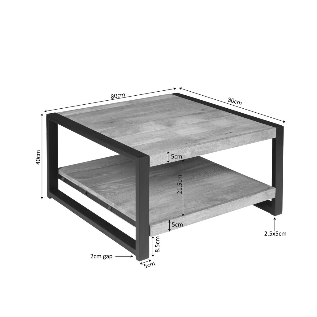 Salontafel Britt, 80 x 80 cm, met onderblad, licht mangohout