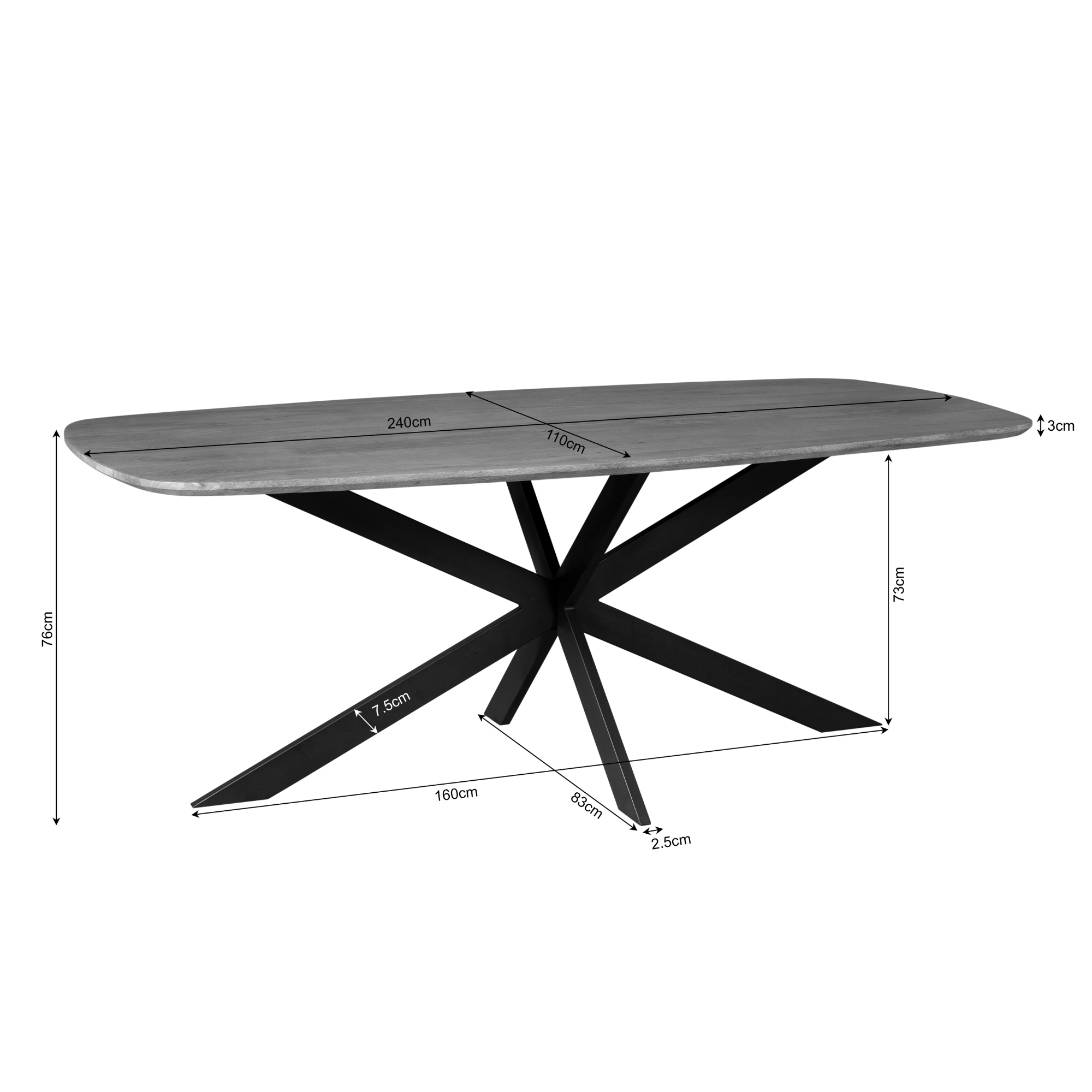 Eettafel Elegance Black | Deens ovaal | 240x110 cm