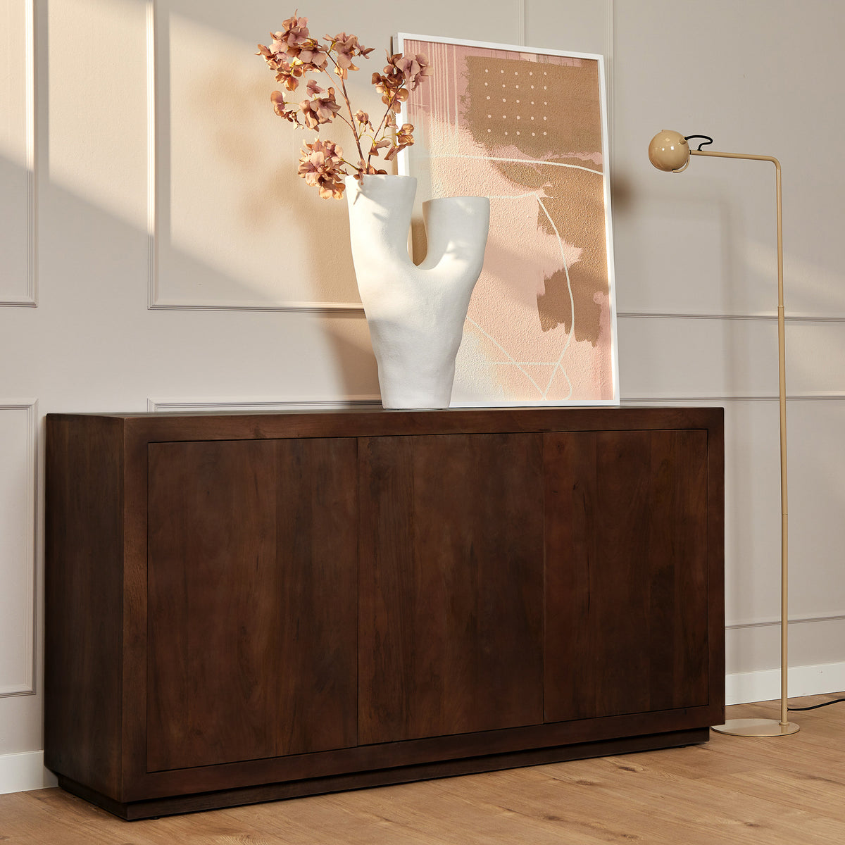 Dressoir Brussel, 150 cm, 3 deuren, bruin mangohout
