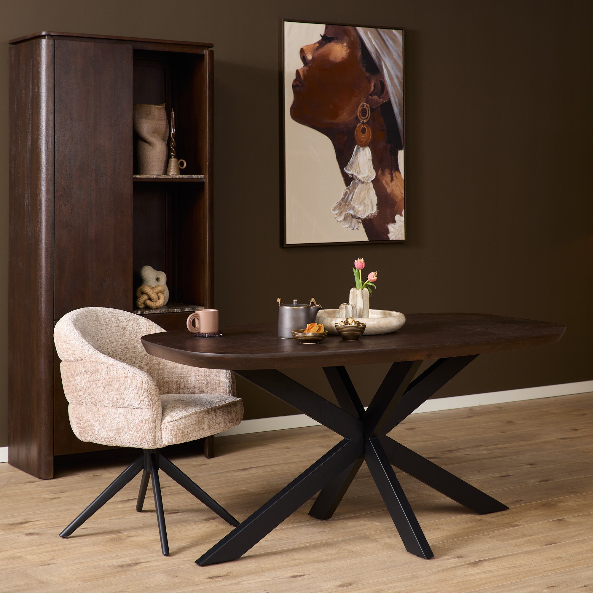 Eettafel Madison Brown | 160 cm | Deens Ovaal | Poot Black