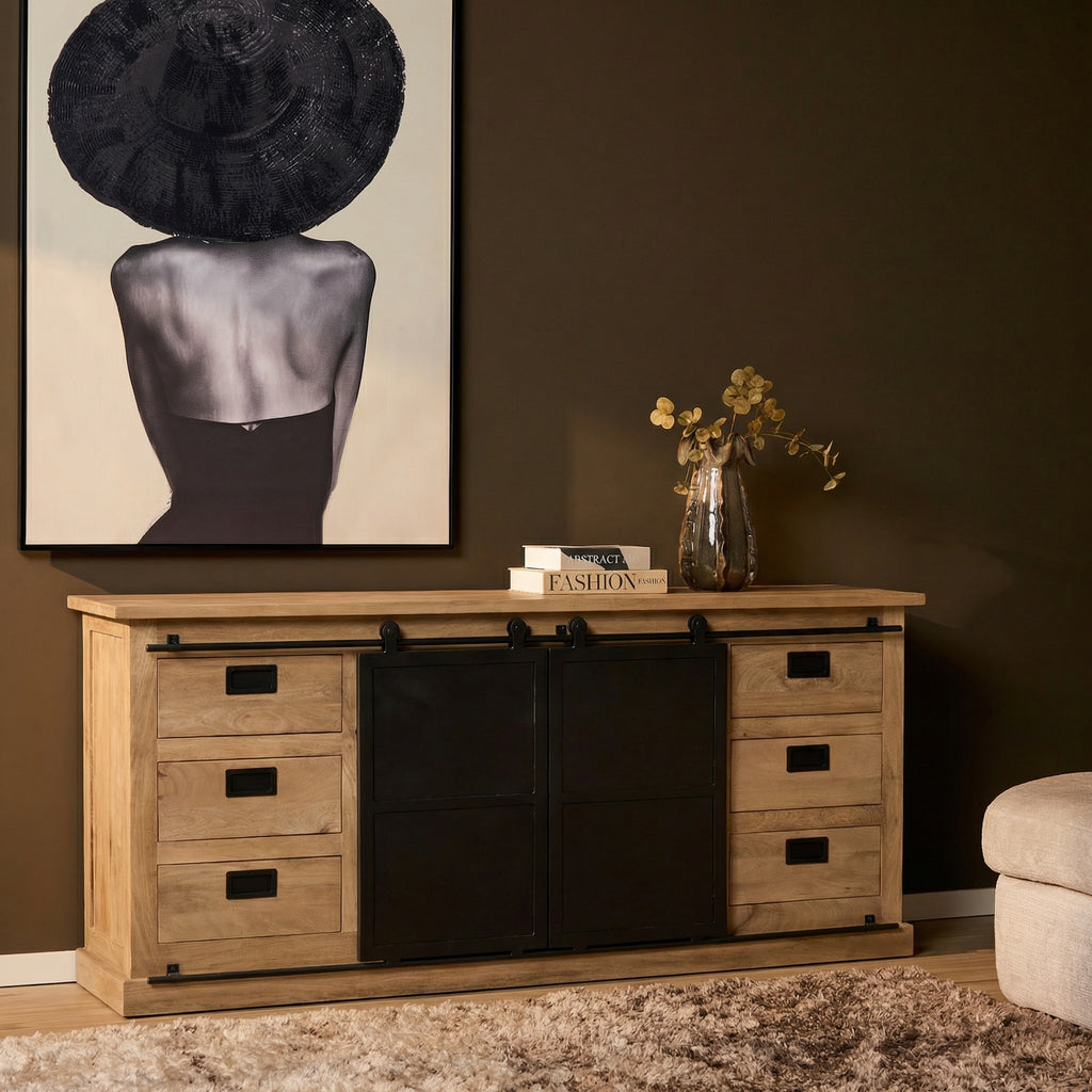 Dressoir Fresno, 200 cm, mangohout, 6 lades